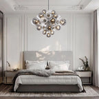 Large Cluster Bubble Chandelier Smoke Glass and Swirl Ribbed Glass Globes Pendant Light