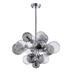 Large Cluster Bubble Chandelier Smoke Glass and Swirl Ribbed Glass Globes Pendant Light