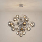 Large Cluster Bubble Chandelier Smoke Glass and Swirl Ribbed Glass Globes Pendant Light