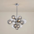 Large Cluster Bubble Chandelier Smoke Glass and Swirl Ribbed Glass Globes Pendant Light