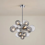 Large Cluster Bubble Chandelier Smoke Glass and Swirl Ribbed Glass Globes Pendant Light