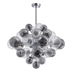 Large Cluster Bubble Chandelier Smoke Glass and Swirl Ribbed Glass Globes Pendant Light