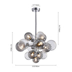 Large Cluster Bubble Chandelier Smoke Glass and Swirl Ribbed Glass Globes Pendant Light