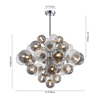 Large Cluster Bubble Chandelier Smoke Glass and Swirl Ribbed Glass Globes Pendant Light