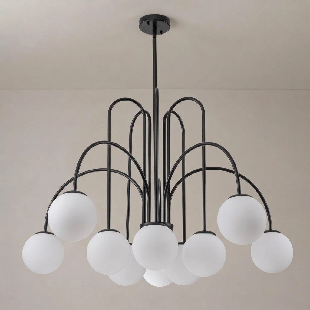 Mid-century Modern Bubble Chandelier 10-Light Frosted Glass Globe Bubble Chandelier