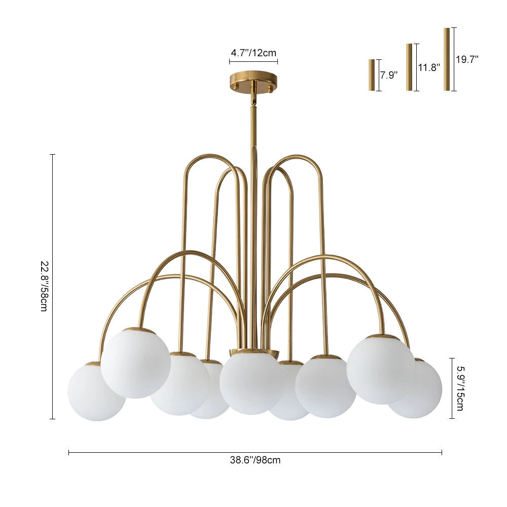 Mid-century Modern Bubble Chandelier 10-Light Frosted Glass Globe Bubble Chandelier
