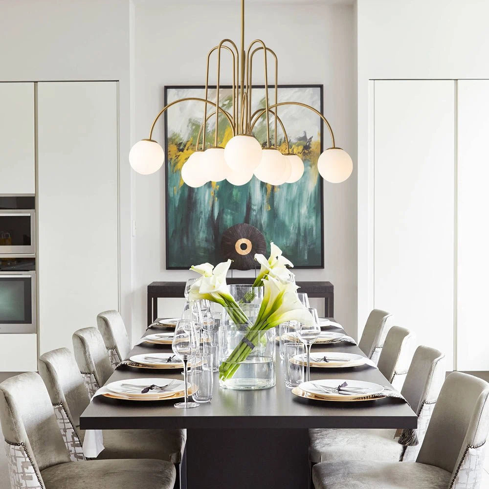 Mid-century Modern Bubble Chandelier 10-Light Frosted Glass Globe Bubble Chandelier