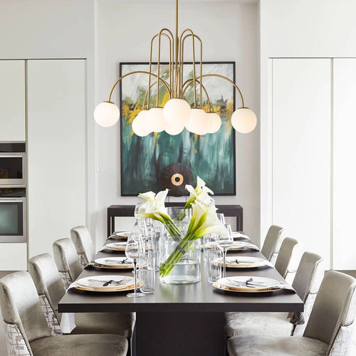 Mid-century Modern Bubble Chandelier 10-Light Frosted Glass Globe Bubble Chandelier