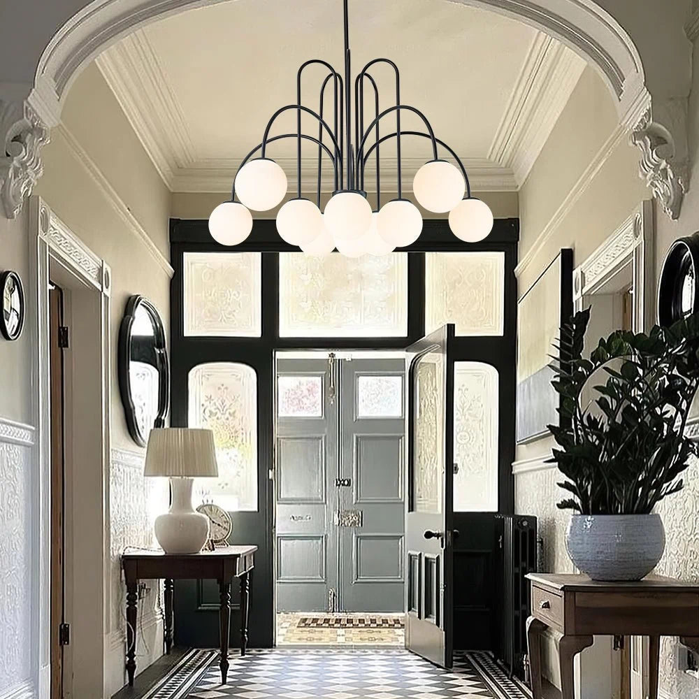Mid-century Modern Bubble Chandelier 10-Light Frosted Glass Globe Bubble Chandelier