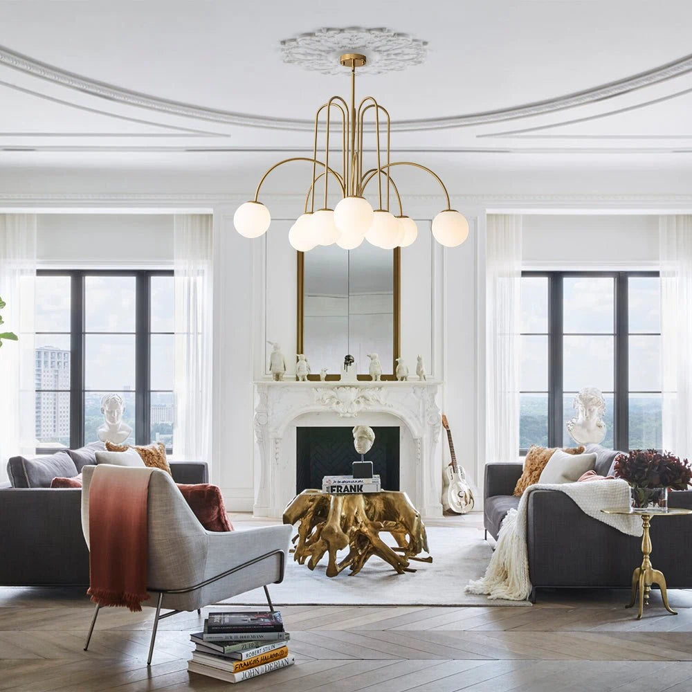 Mid-century Modern Bubble Chandelier 10-Light Frosted Glass Globe Bubble Chandelier