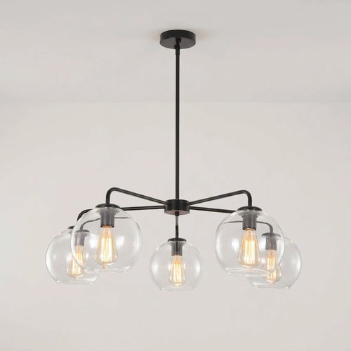 Mid-Century Sputnik 5-Light Chandelier Clear Round Globe Bubble Glass Chandelier