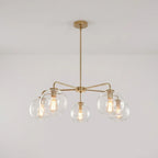 Mid-Century Sputnik 5-Light Chandelier Clear Round Globe Bubble Glass Chandelier