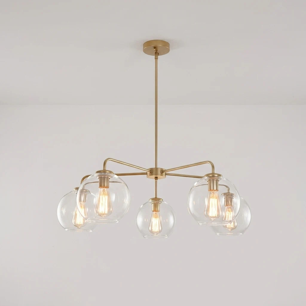 Mid-Century Sputnik 5-Light Chandelier Clear Round Globe Bubble Glass Chandelier