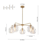 Mid-Century Sputnik 5-Light Chandelier Clear Round Globe Bubble Glass Chandelier