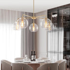 Mid-Century Sputnik 5-Light Chandelier Clear Round Globe Bubble Glass Chandelier