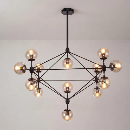 Moderner geometrischer Glaskugel-Kronleuchter, zeitgenössische Globe-Hängeleuchte