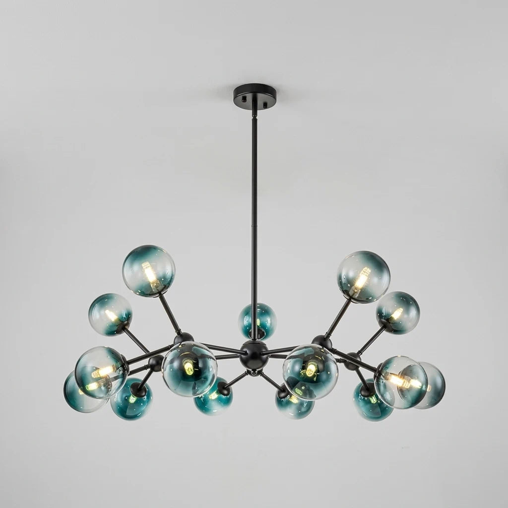 15-Light Blue Glass Globe Bubble Sputnik Branch Chandelier Modern Mid-Century Pendant Light