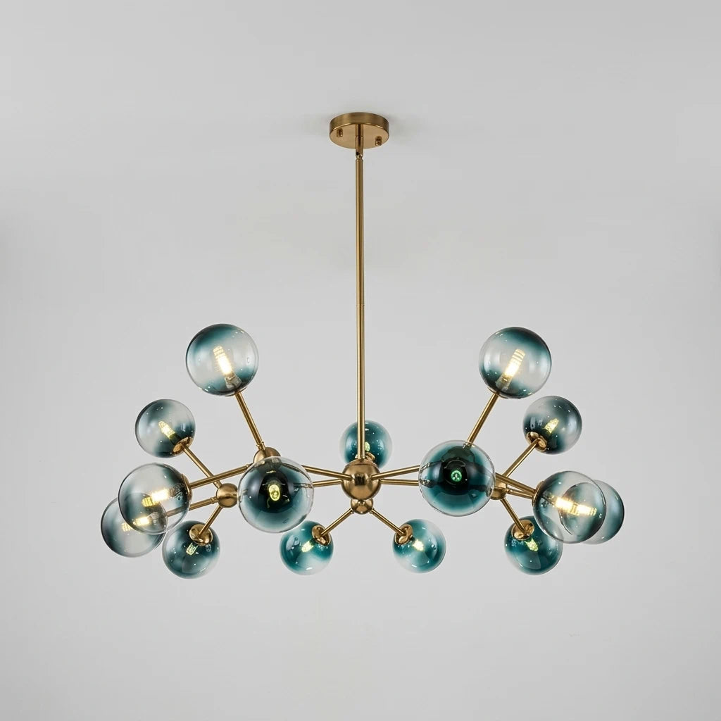 15-Light Blue Glass Globe Bubble Sputnik Branch Chandelier Modern Mid-Century Pendant Light