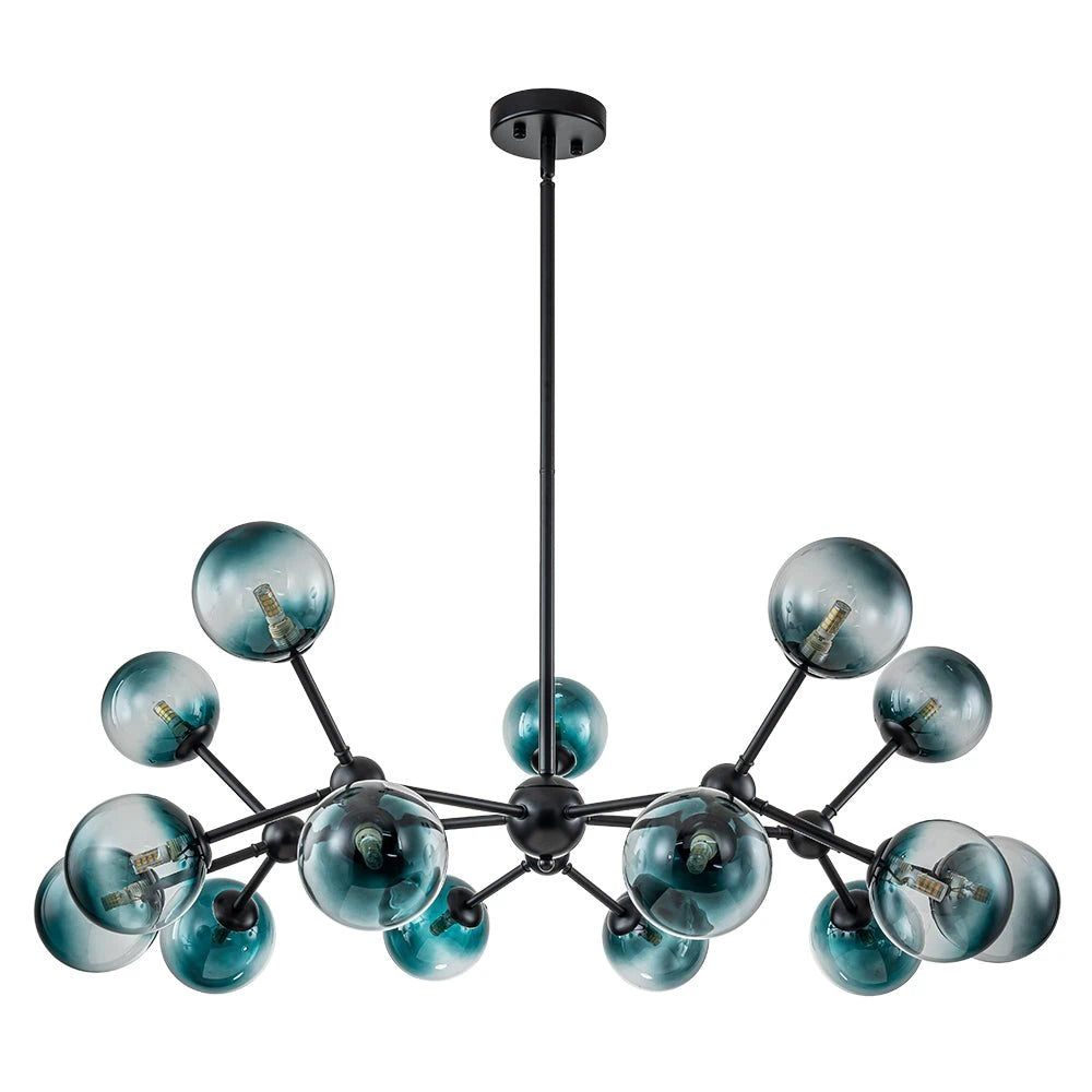 15-Light Blue Glass Globe Bubble Sputnik Branch Chandelier Modern Mid-Century Pendant Light