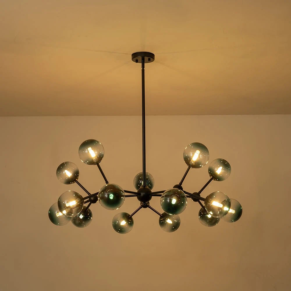 15-Light Blue Glass Globe Bubble Sputnik Branch Chandelier Modern Mid-Century Pendant Light