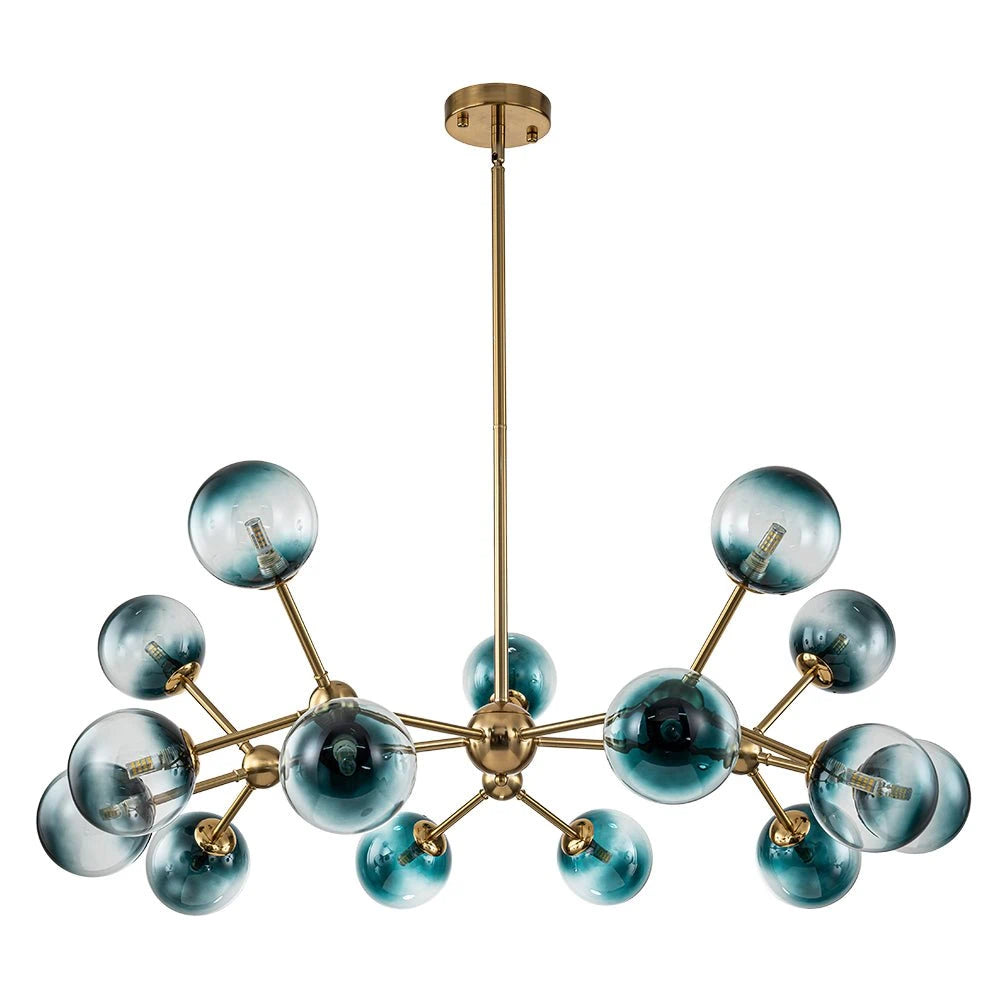 15-Light Blue Glass Globe Bubble Sputnik Branch Chandelier Modern Mid-Century Pendant Light