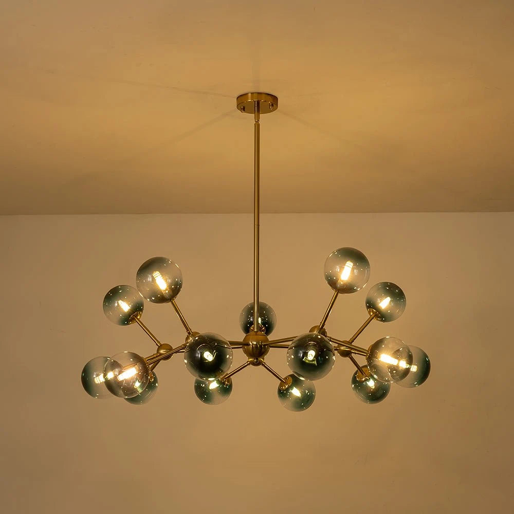 15-Light Blue Glass Globe Bubble Sputnik Branch Chandelier Modern Mid-Century Pendant Light