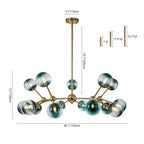 15-Light Blue Glass Globe Bubble Sputnik Branch Chandelier Modern Mid-Century Pendant Light