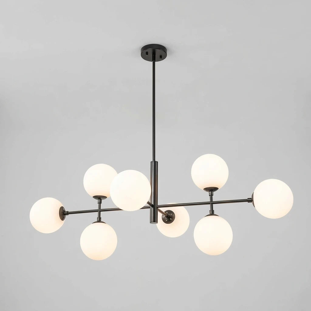 8-Light Linear Sputnik Chandelier with Frosted Glass Globe Shades mid-century modern Glass balls Chandelier