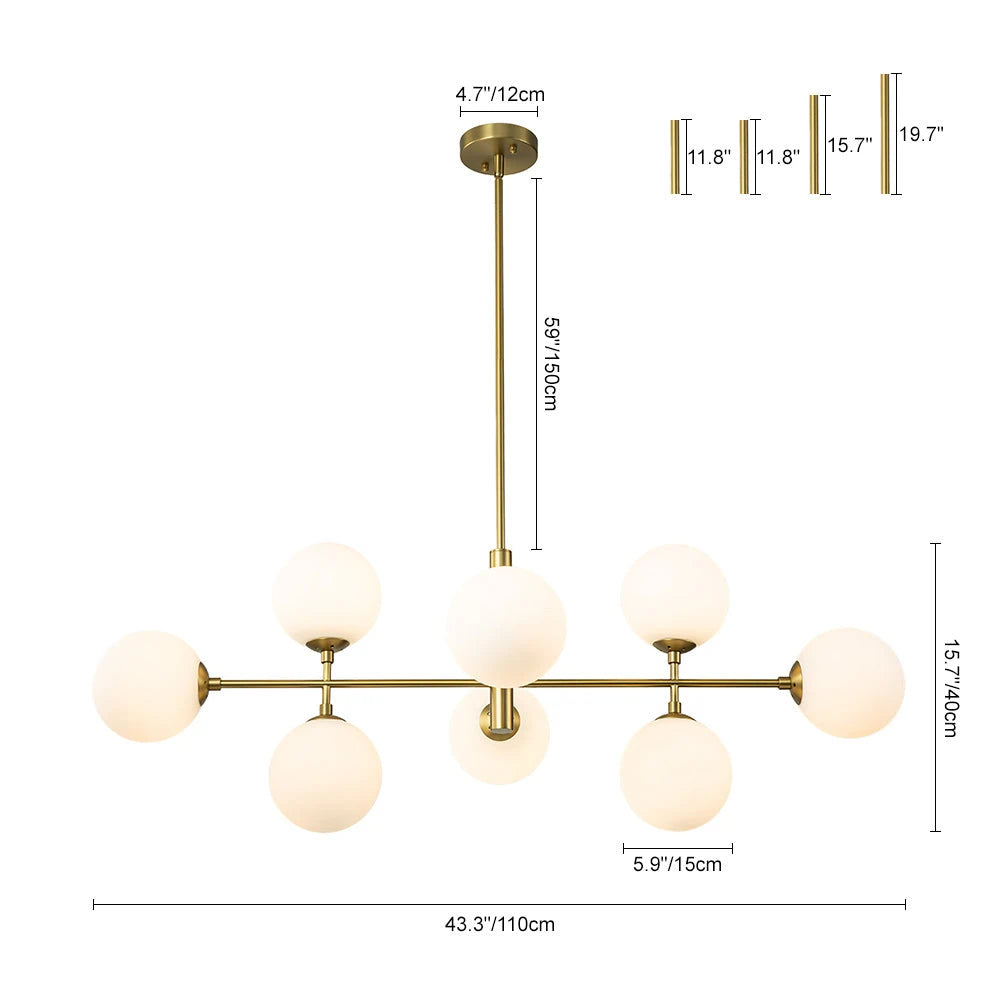 8-Light Linear Sputnik Chandelier with Frosted Glass Globe Shades mid-century modern Glass balls Chandelier