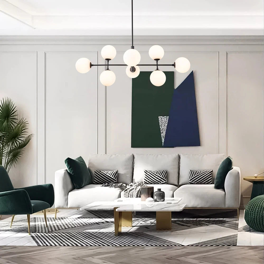 8-Light Linear Sputnik Chandelier with Frosted Glass Globe Shades mid-century modern Glass balls Chandelier