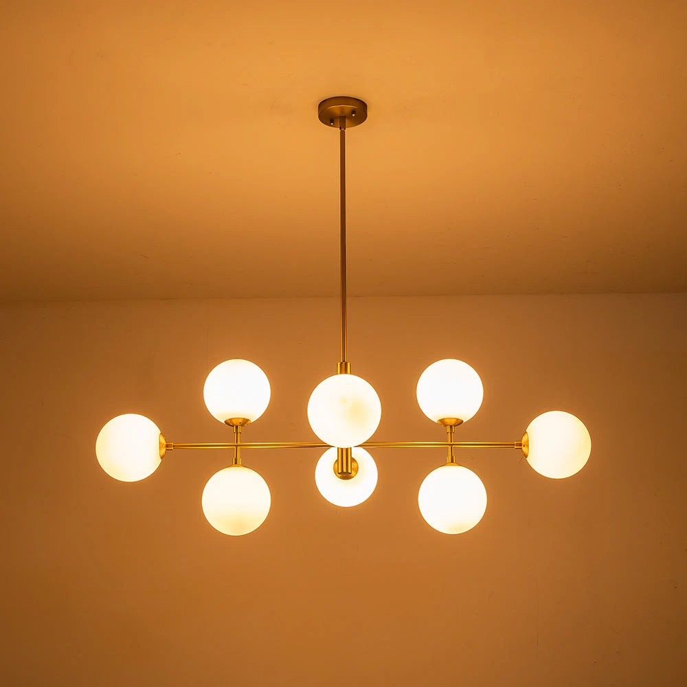 8-Light Linear Sputnik Chandelier with Frosted Glass Globe Shades mid-century modern Glass balls Chandelier