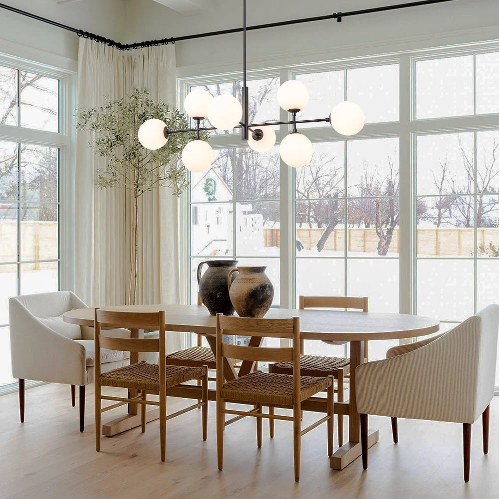 8-Light Linear Sputnik Chandelier with Frosted Glass Globe Shades mid-century modern Glass balls Chandelier