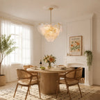 French Tiered Transparent Ginkgo Leaf Glass Chandelier Elegant Botanical Textured Glass Art Pendant Light
