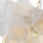 French Tiered Transparent Ginkgo Leaf Glass Chandelier Elegant Botanical Textured Glass Art Pendant Light