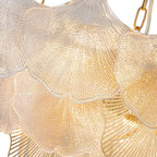 French Tiered Transparent Ginkgo Leaf Glass Chandelier Elegant Botanical Textured Glass Art Pendant Light