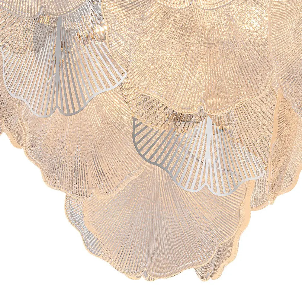 French Tiered Transparent Ginkgo Leaf Glass Chandelier Elegant Botanical Textured Glass Art Pendant Light