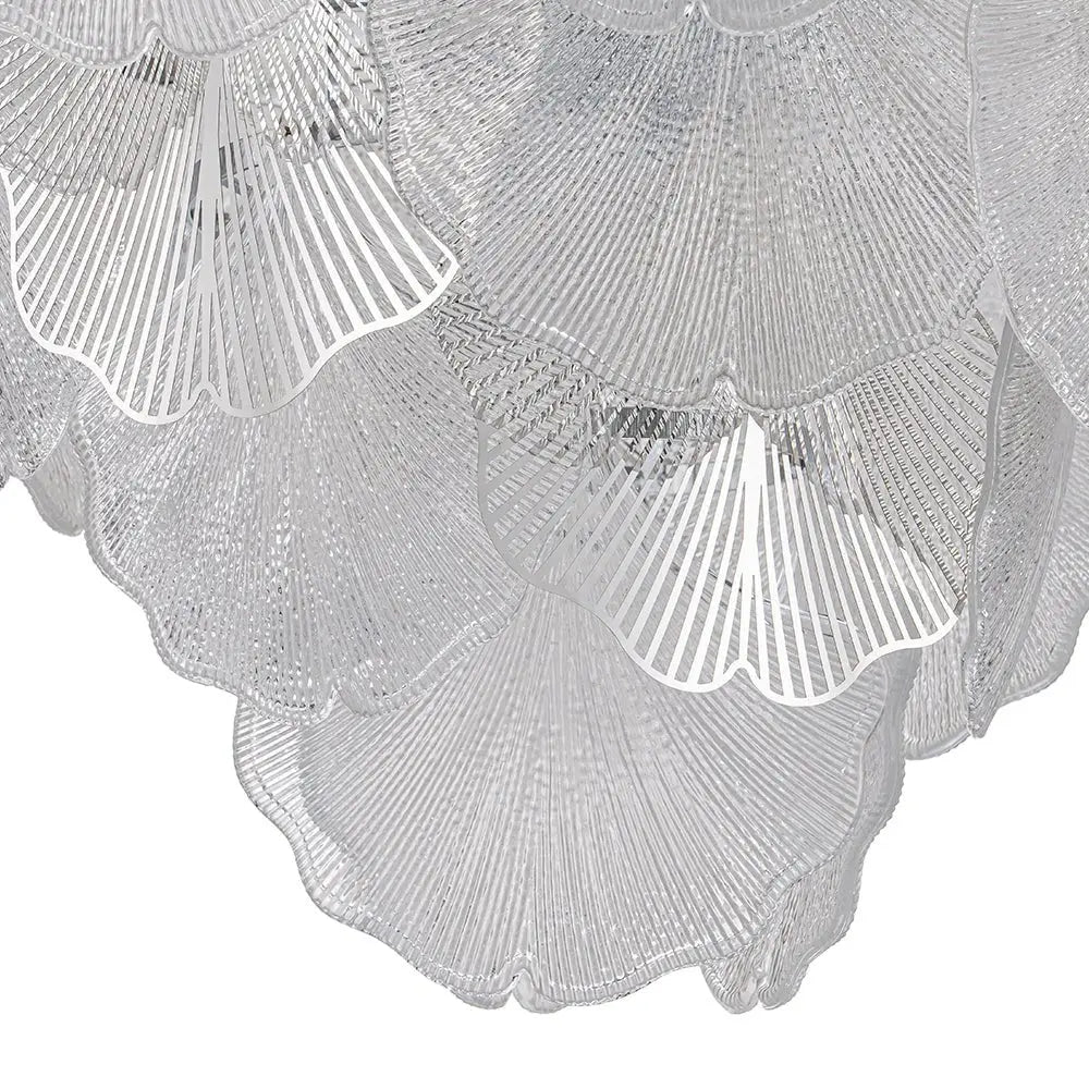 French Tiered Transparent Ginkgo Leaf Glass Chandelier Elegant Botanical Textured Glass Art Pendant Light