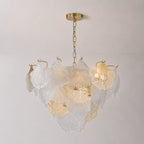 French Tiered Transparent Ginkgo Leaf Glass Chandelier Elegant Botanical Textured Glass Art Pendant Light