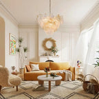 French Tiered Transparent Ginkgo Leaf Glass Chandelier Elegant Botanical Textured Glass Art Pendant Light