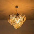 French Tiered Transparent Ginkgo Leaf Glass Chandelier Elegant Botanical Textured Glass Art Pendant Light