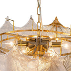 French Tiered Transparent Ginkgo Leaf Glass Chandelier Elegant Botanical Textured Glass Art Pendant Light