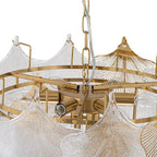 French Tiered Transparent Ginkgo Leaf Glass Chandelier Elegant Botanical Textured Glass Art Pendant Light