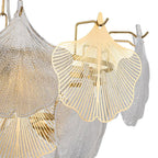 French Tiered Transparent Ginkgo Leaf Glass Chandelier Elegant Botanical Textured Glass Art Pendant Light