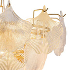 French Tiered Transparent Ginkgo Leaf Glass Chandelier Elegant Botanical Textured Glass Art Pendant Light