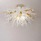 Amber & White Murano Style Blown Glass Ceiling Light Sculptural Organic Semi-Flush Mount Chandelier