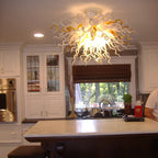Amber & White Murano Style Blown Glass Ceiling Light Sculptural Organic Semi-Flush Mount Chandelier