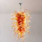 Large Orange & Amber Flame Art Glass Chandelier Chihuly-Style Sun Flare Hand-Blown Glass Pendant light
