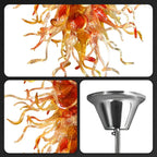 Large Orange & Amber Flame Art Glass Chandelier Chihuly-Style Sun Flare Hand-Blown Glass Pendant light