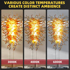 Large Orange & Amber Flame Art Glass Chandelier Chihuly-Style Sun Flare Hand-Blown Glass Pendant light