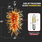 Large Orange & Amber Flame Art Glass Chandelier Chihuly-Style Sun Flare Hand-Blown Glass Pendant light